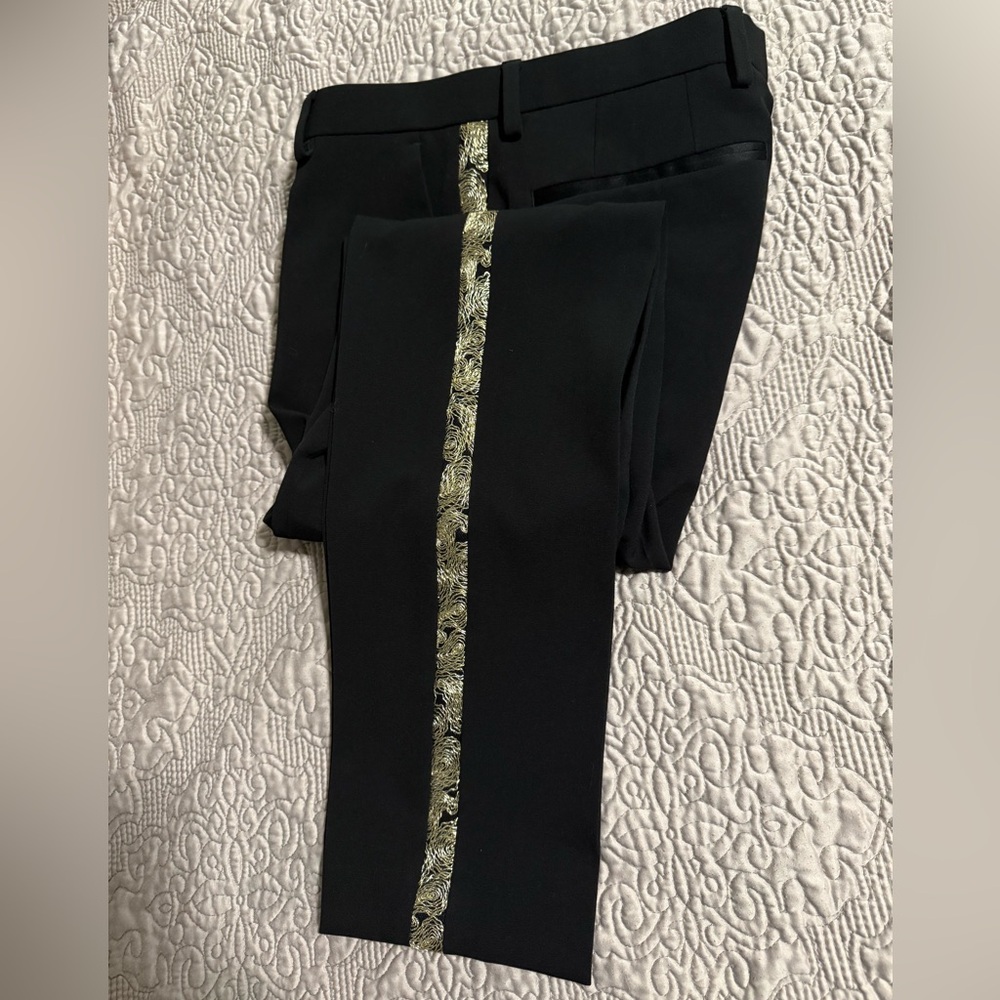 Topman Black Slim Fit Trousers with Gold Detail - Men’s size 30S.